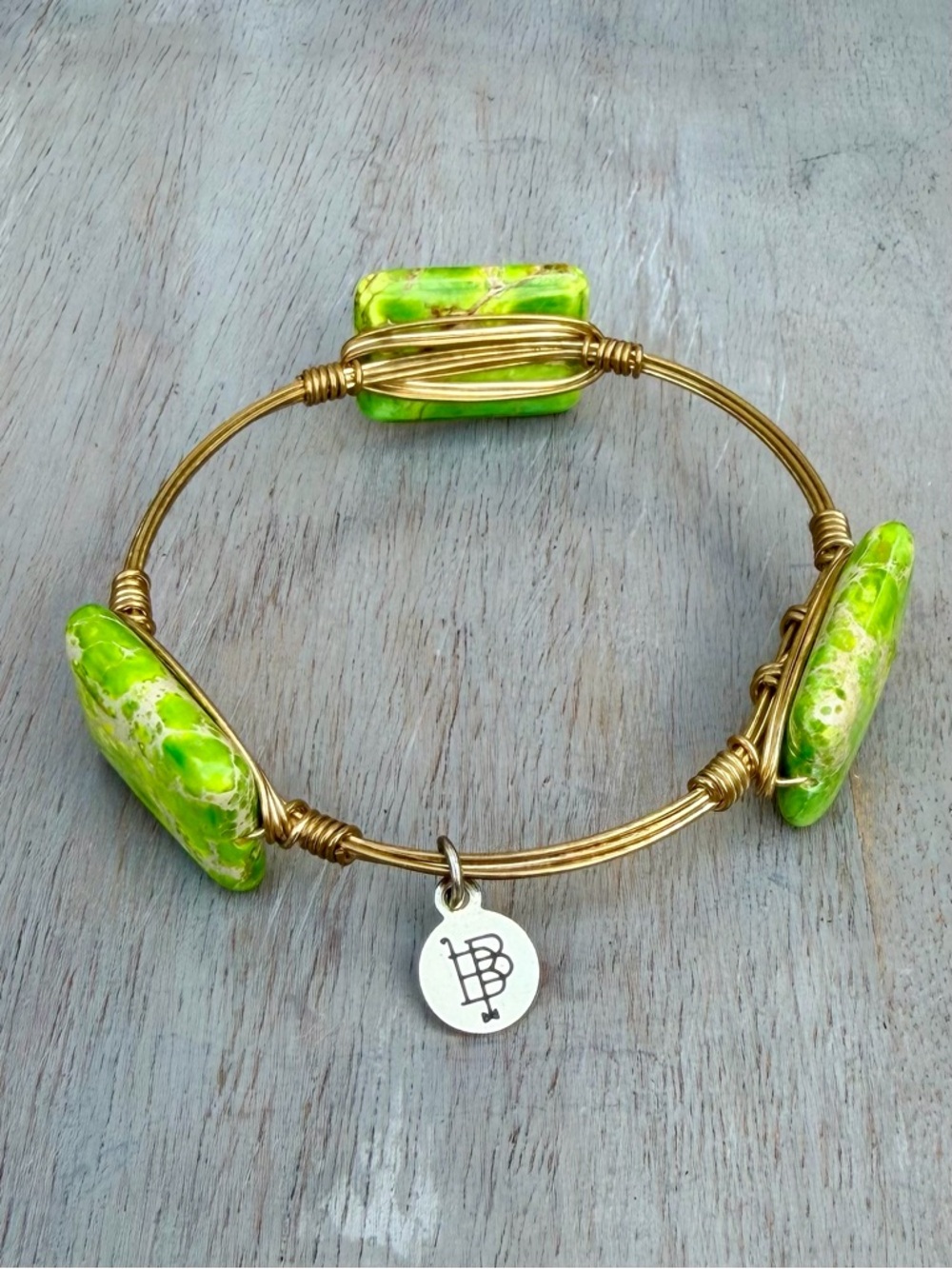 Bourbon and Boweties Stone & Gold Wire-wrapped Bangle Bracelet